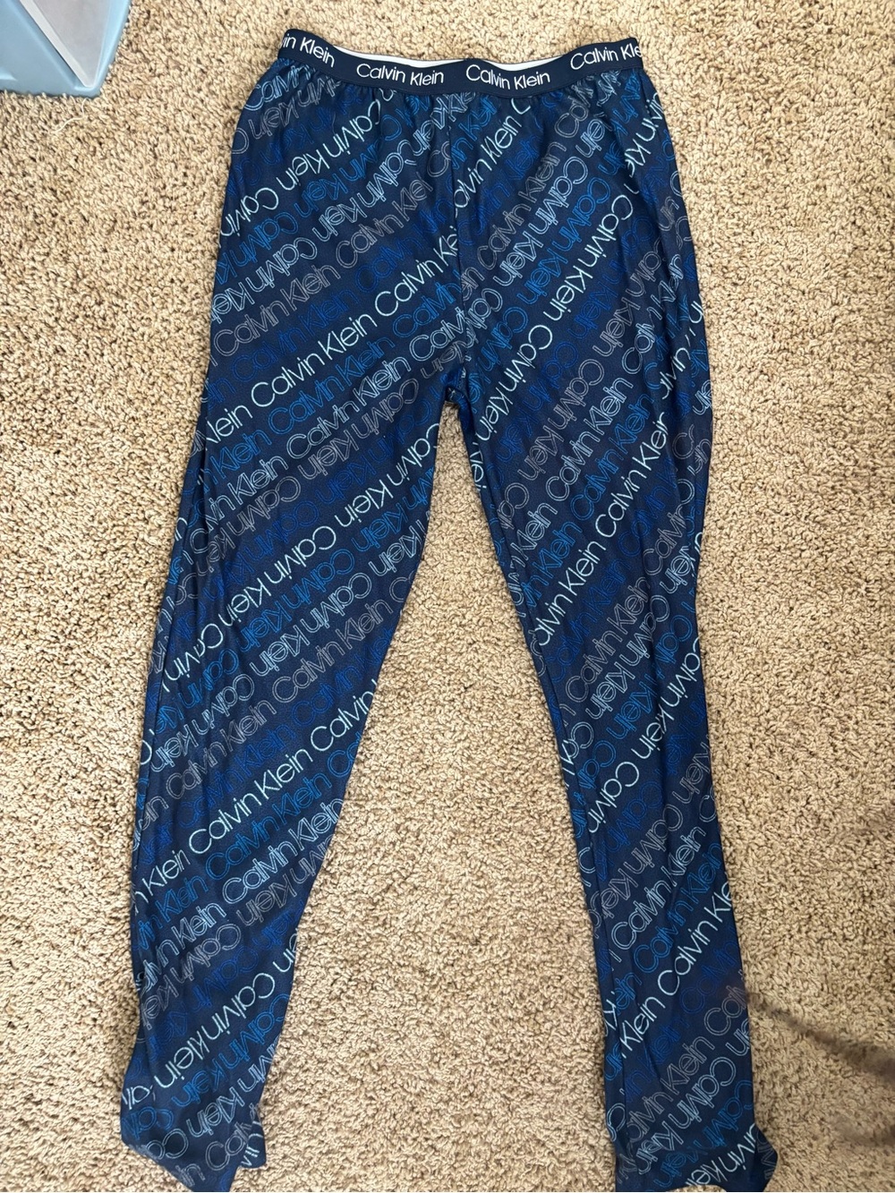 Calvin Klein Navy and Blue Logo Print Leggings